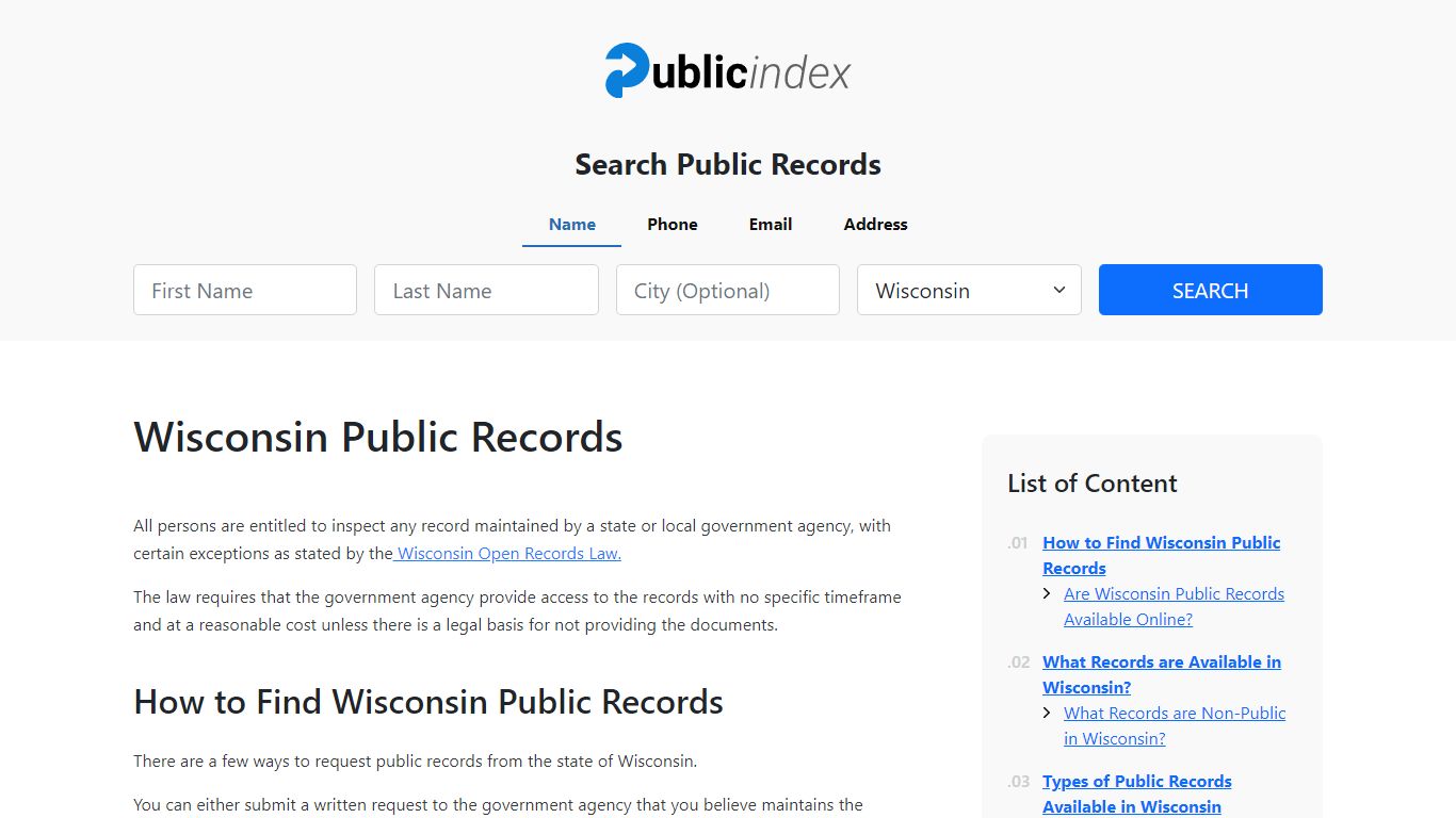 Wisconsin Public Records Online - ThePublicIndex